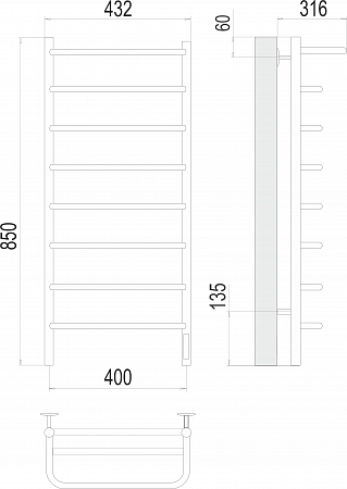 Полка П8 400х850 Электро (quick touch) Полотенцесушитель  TERMINUS Балашиха - фото 3