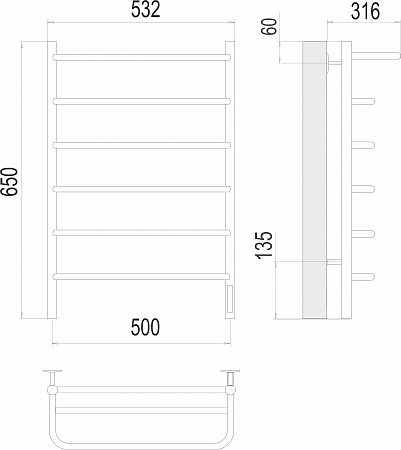 Полка П6 500х650 Электро (quick touch) Полотенцесушитель  TERMINUS Балашиха - фото 3